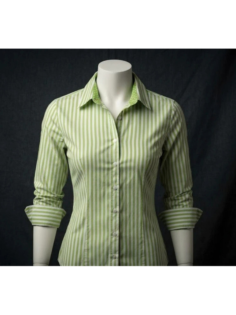 Versailles Lime Green Striped Button-Down Shirt Size S